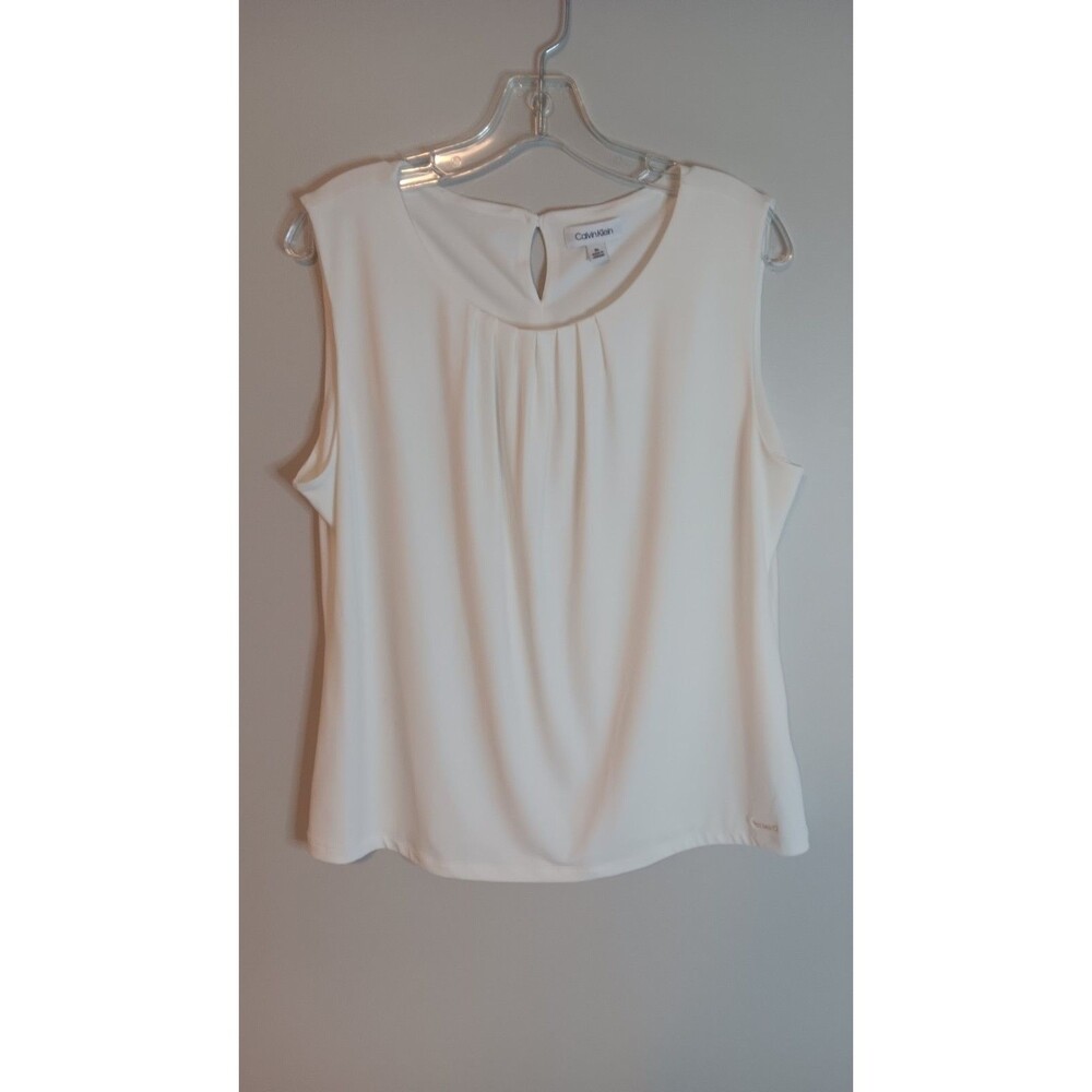 Calvin Klein White Blouse Top Sz Xl Sleeveless Classic Office